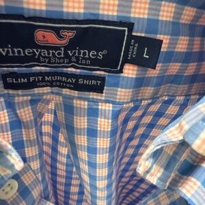 Vineyard Vines Blue and Pink Checked Slim Fit Murray Shirt